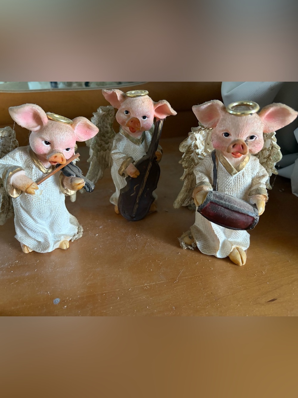 Pink Angel Pig Figurine Accent - Set of Musical Pigs